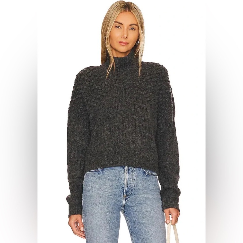 Free People Bradley Charcoal Gray Knitted Crop Pullover Mock Turtleneck Size XS